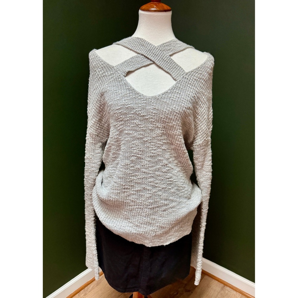 NWT New York & Company Criss‎ Cross Grey and Silver Knit Sweater Women's XL